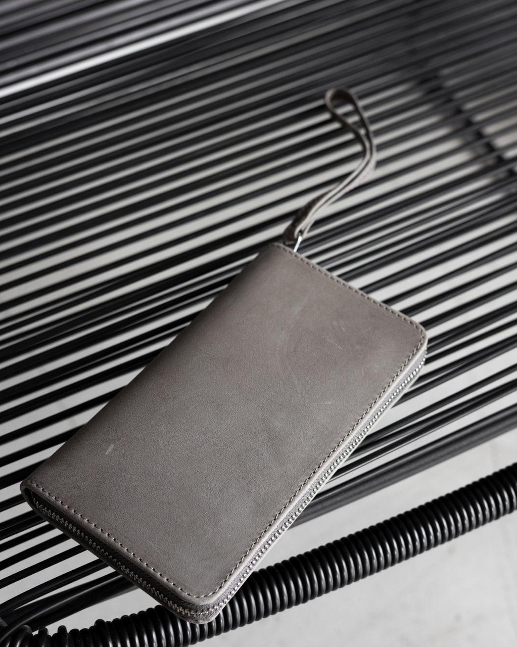 Handmade Crazy Horse Gray Leather Clutch Wallet Wristlet Gift for Him
