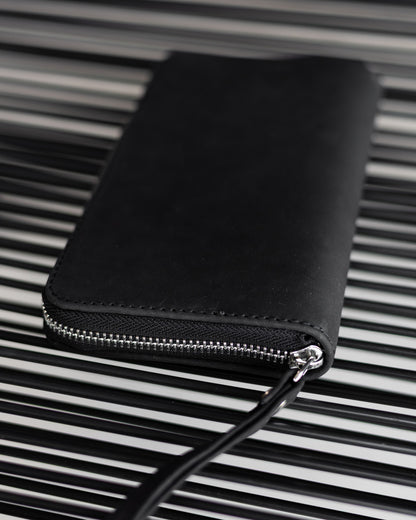 Handmade Black Crazy Horse Leather Clutch Wallet Genuine Leather Zippered Wallet Gift for Him
