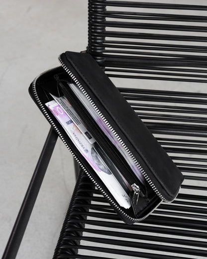 Handmade Black Crazy Horse Leather Clutch Wallet Genuine Leather Zippered Wallet Gift for Him