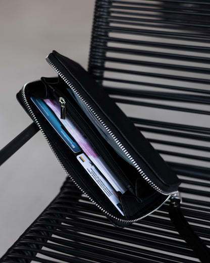 Handmade Black Crazy Horse Leather Clutch Wallet Genuine Leather Zippered Wallet Gift for Him