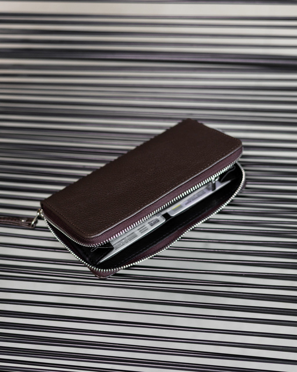 Handmade Brown Grain Leather Mens Clutch Wallet Zipper Wristlet Gift for Him