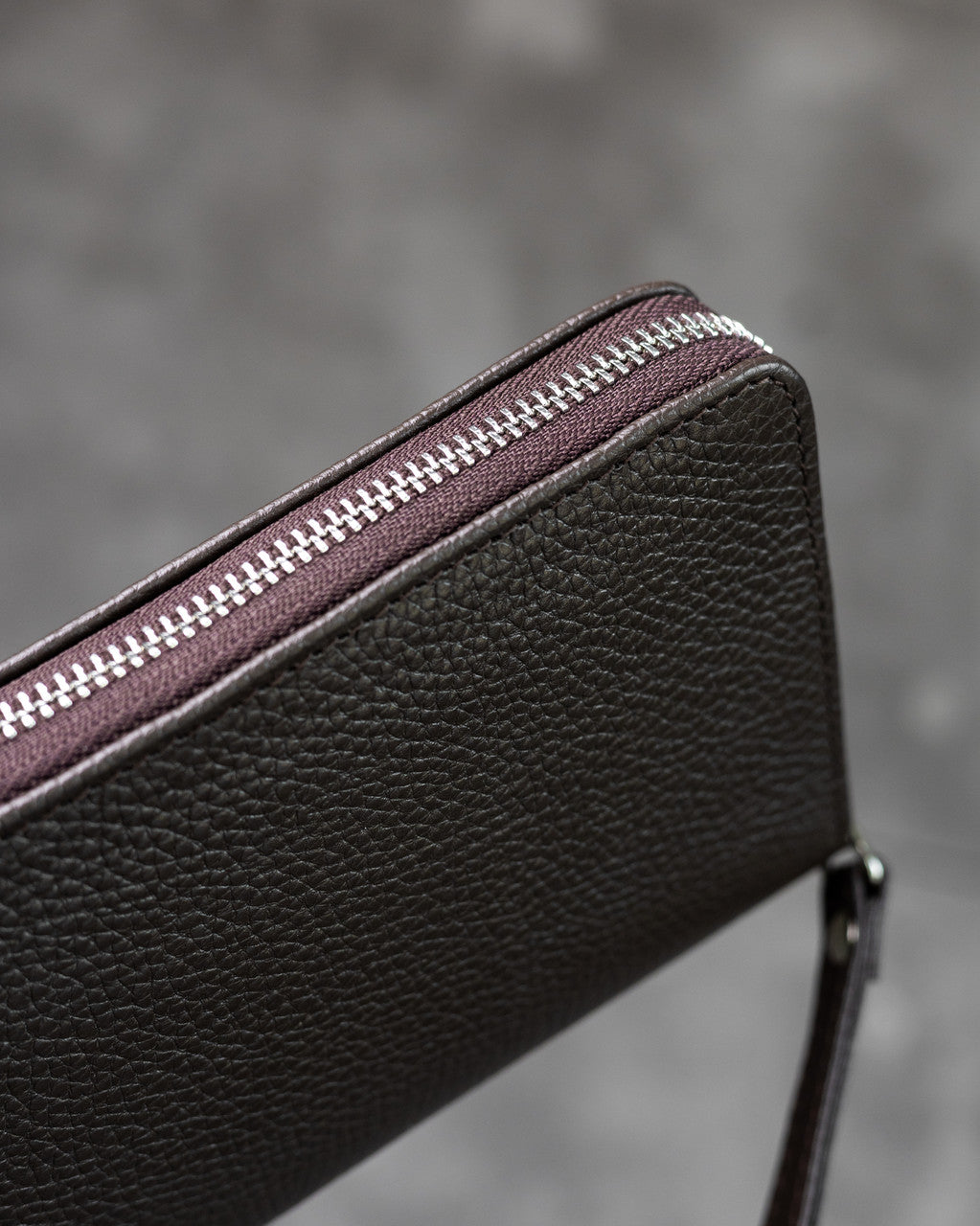 Handmade Brown Grain Leather Mens Clutch Wallet Zipper Wristlet Gift for Him