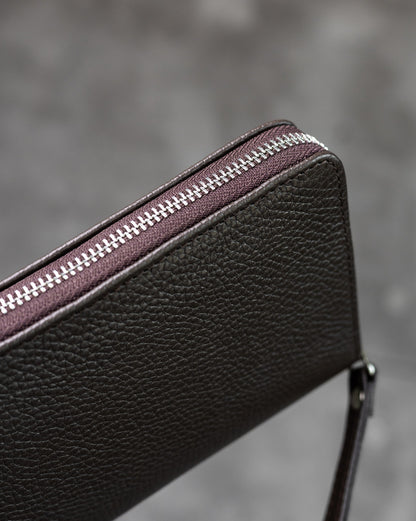 Handmade Brown Grain Leather Mens Clutch Wallet Zipper Wristlet Gift for Him