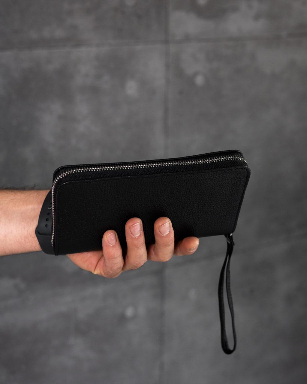 Handmade Mens Clutch Wallet Black Genuine Grain Leather Flotar Gift For Him