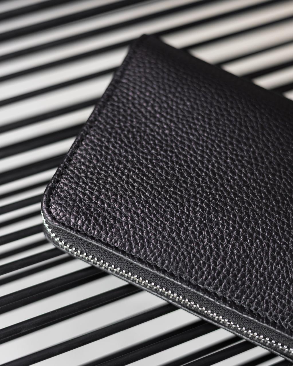 Handmade Mens Clutch Wallet Black Genuine Grain Leather Flotar Gift For Him