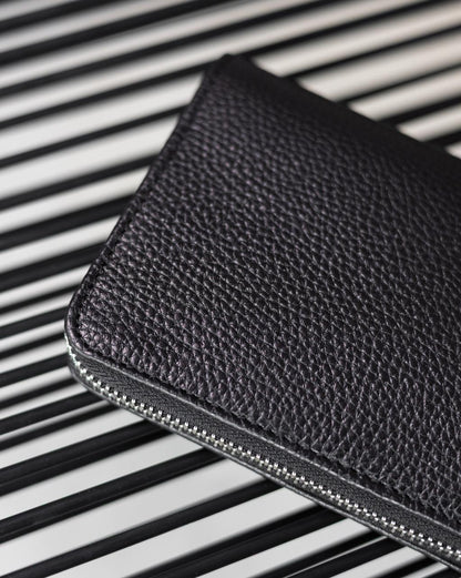 Handmade Mens Clutch Wallet Black Genuine Grain Leather Flotar Gift For Him