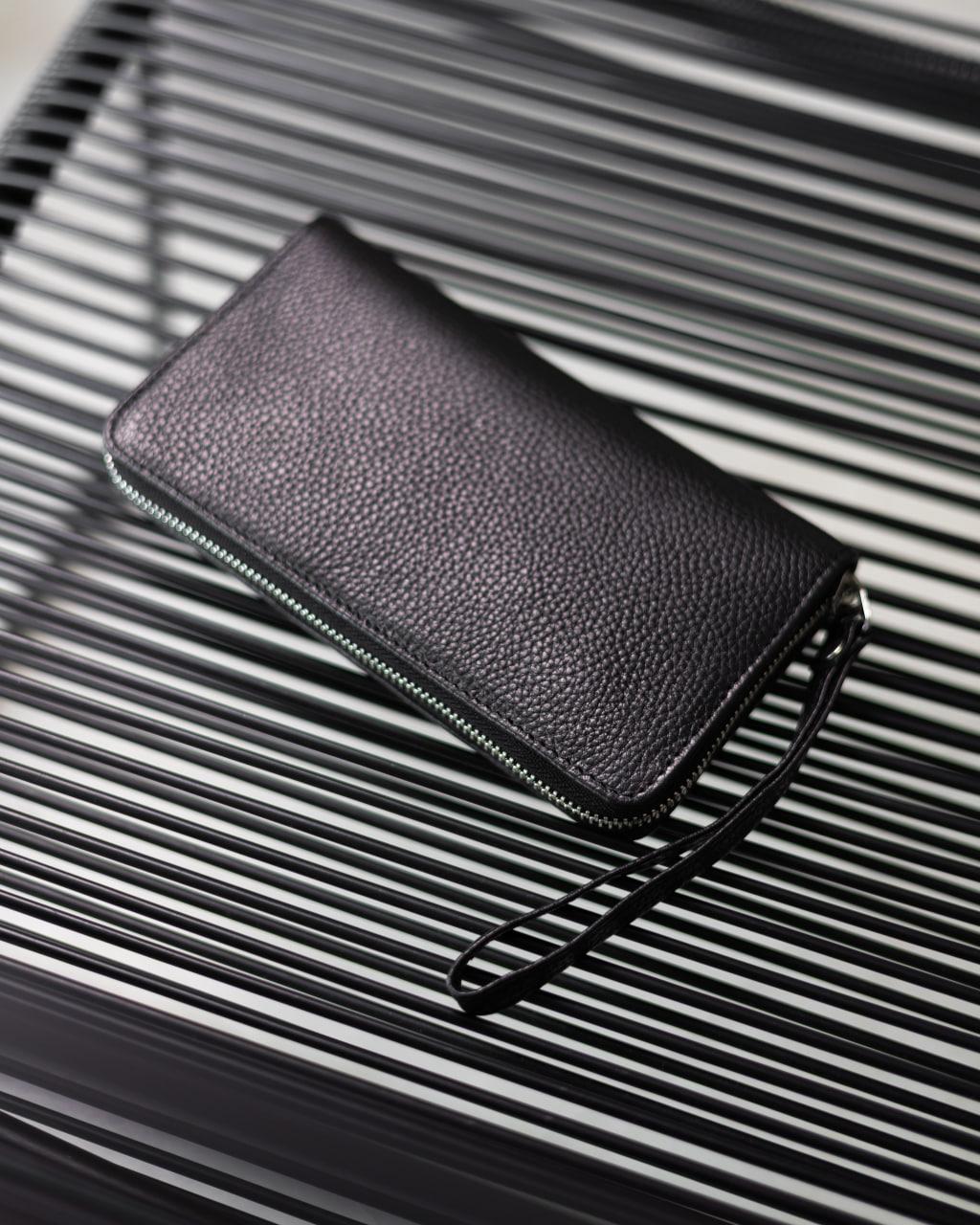 Handmade Mens Clutch Wallet Black Genuine Grain Leather Flotar Gift For Him