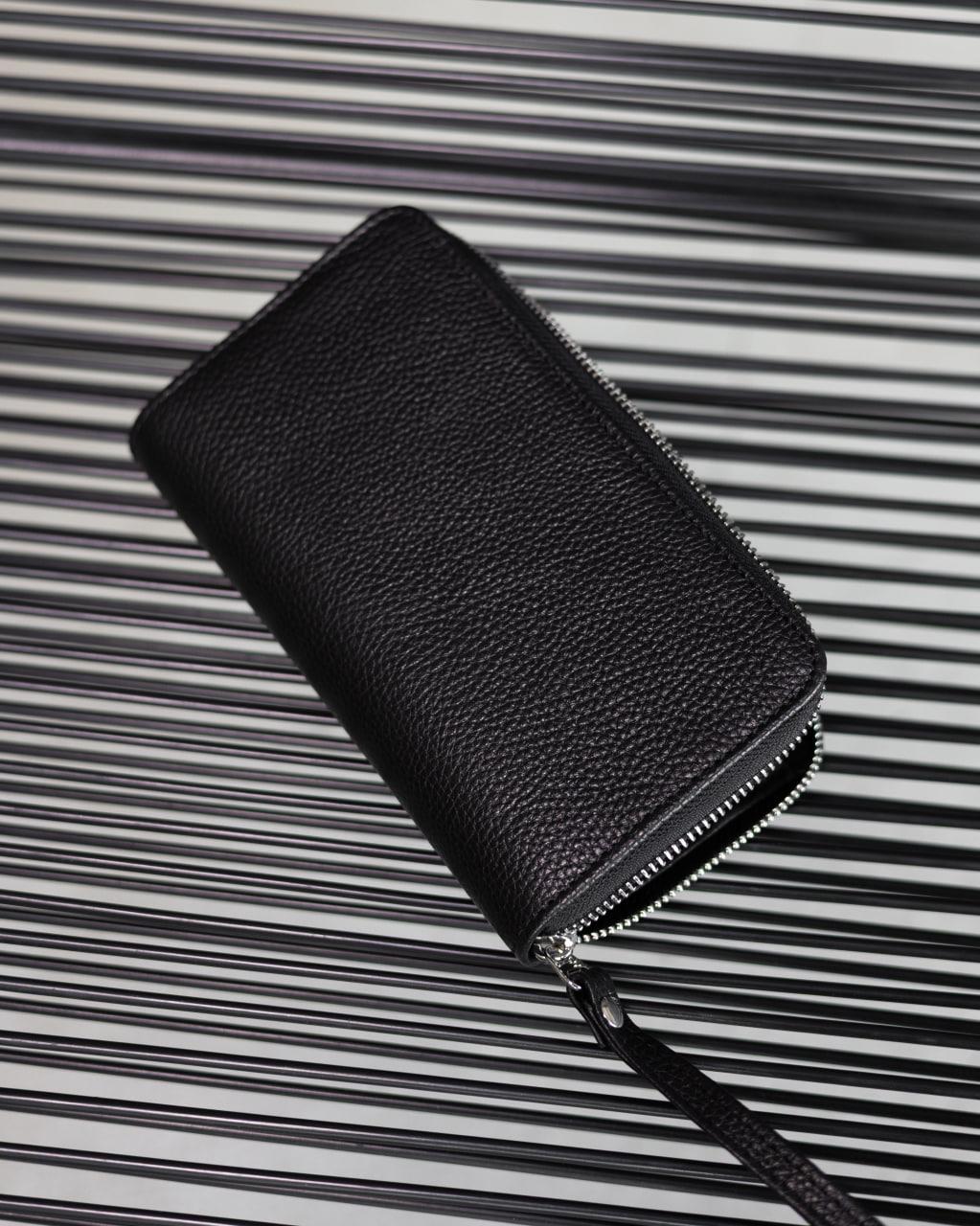 Handmade Mens Clutch Wallet Black Genuine Grain Leather Flotar Gift For Him