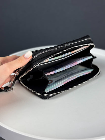 Handmade Mens Black Grain Leather Clutch Wallet Gift For Him