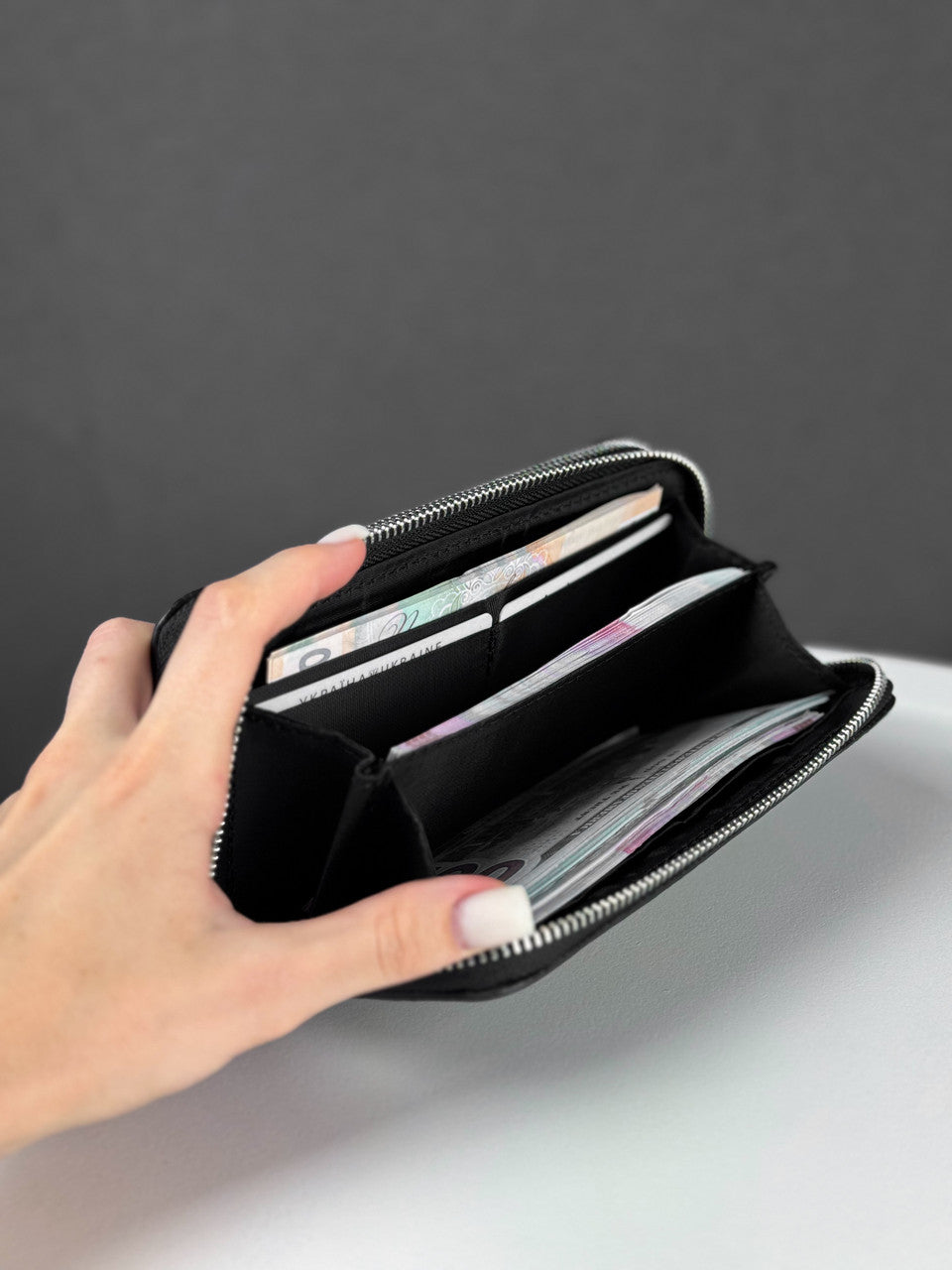 Handmade Mens Black Grain Leather Clutch Wallet Gift For Him
