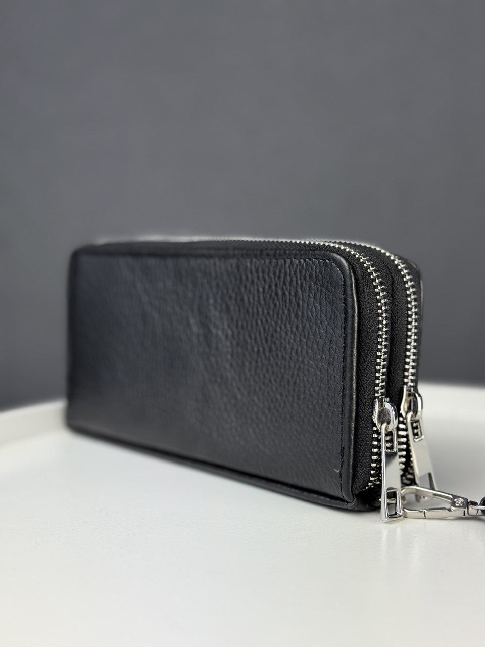 Handmade Mens Black Grain Leather Clutch Wallet Gift For Him