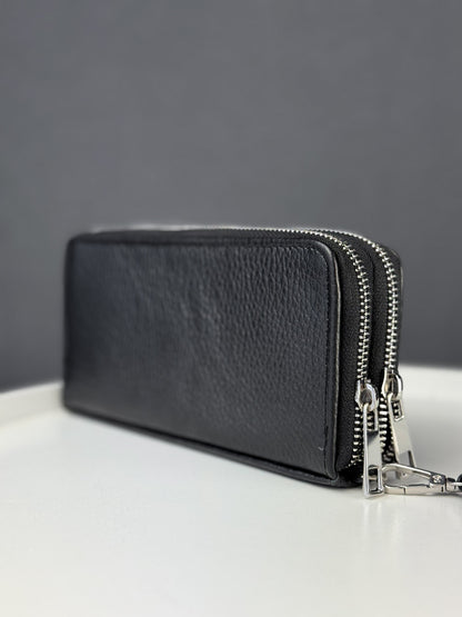 Handmade Mens Black Grain Leather Clutch Wallet Gift For Him