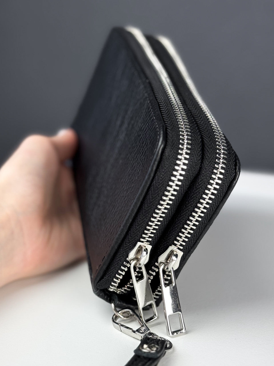 Handmade Mens Black Grain Leather Clutch Wallet Gift For Him