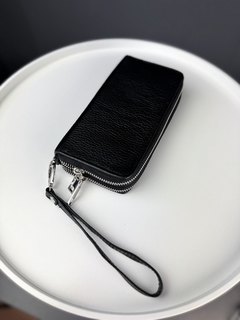 Handmade Mens Black Grain Leather Clutch Wallet Gift For Him