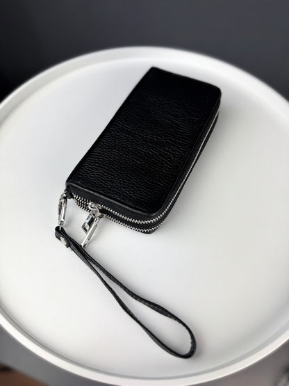 Handmade Mens Black Grain Leather Clutch Wallet Gift For Him
