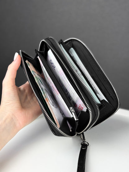 Handmade Mens Black Grain Leather Clutch Wallet Gift For Him