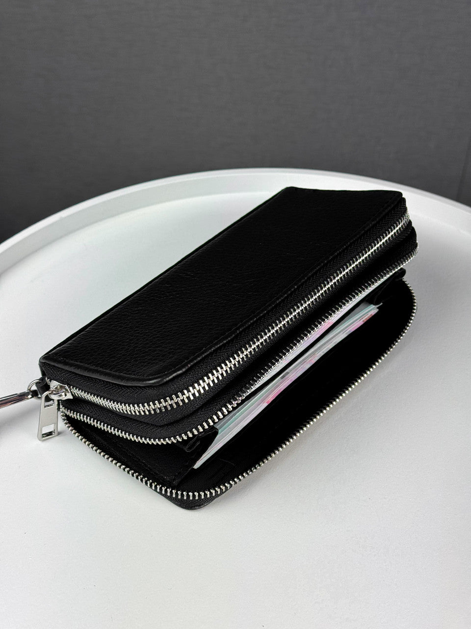 Handmade Mens Black Grain Leather Clutch Wallet Gift For Him
