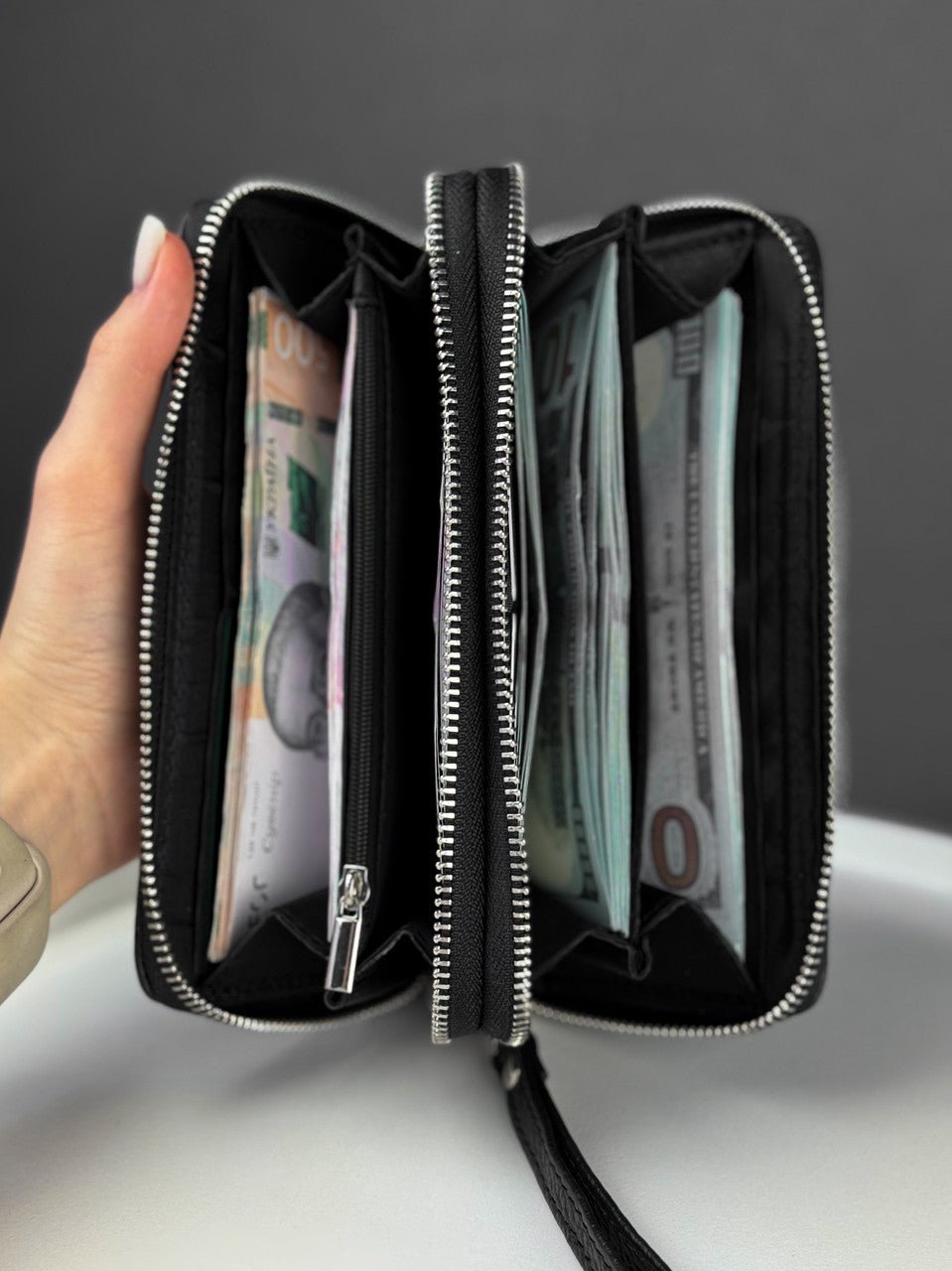 Handmade Mens Black Grain Leather Clutch Wallet Gift For Him