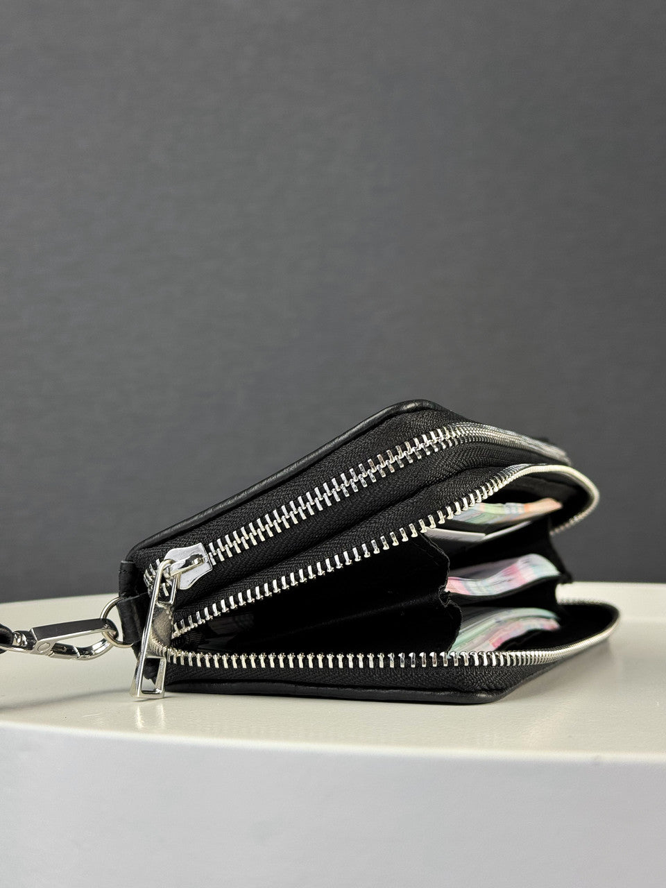 Handmade Mens Black Grain Leather Clutch Wallet Gift For Him