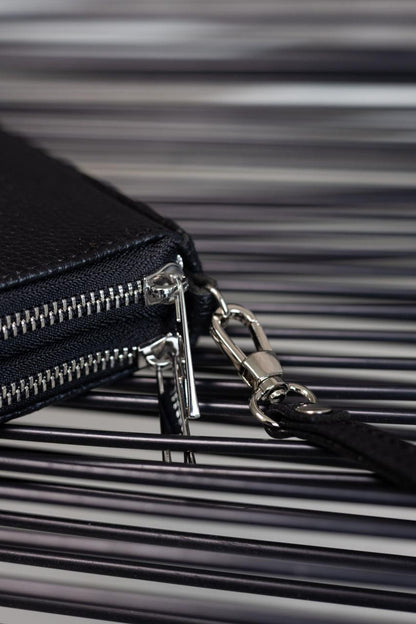 Mens Handmade Grain Leather Clutch Wallet Black Gift For Him