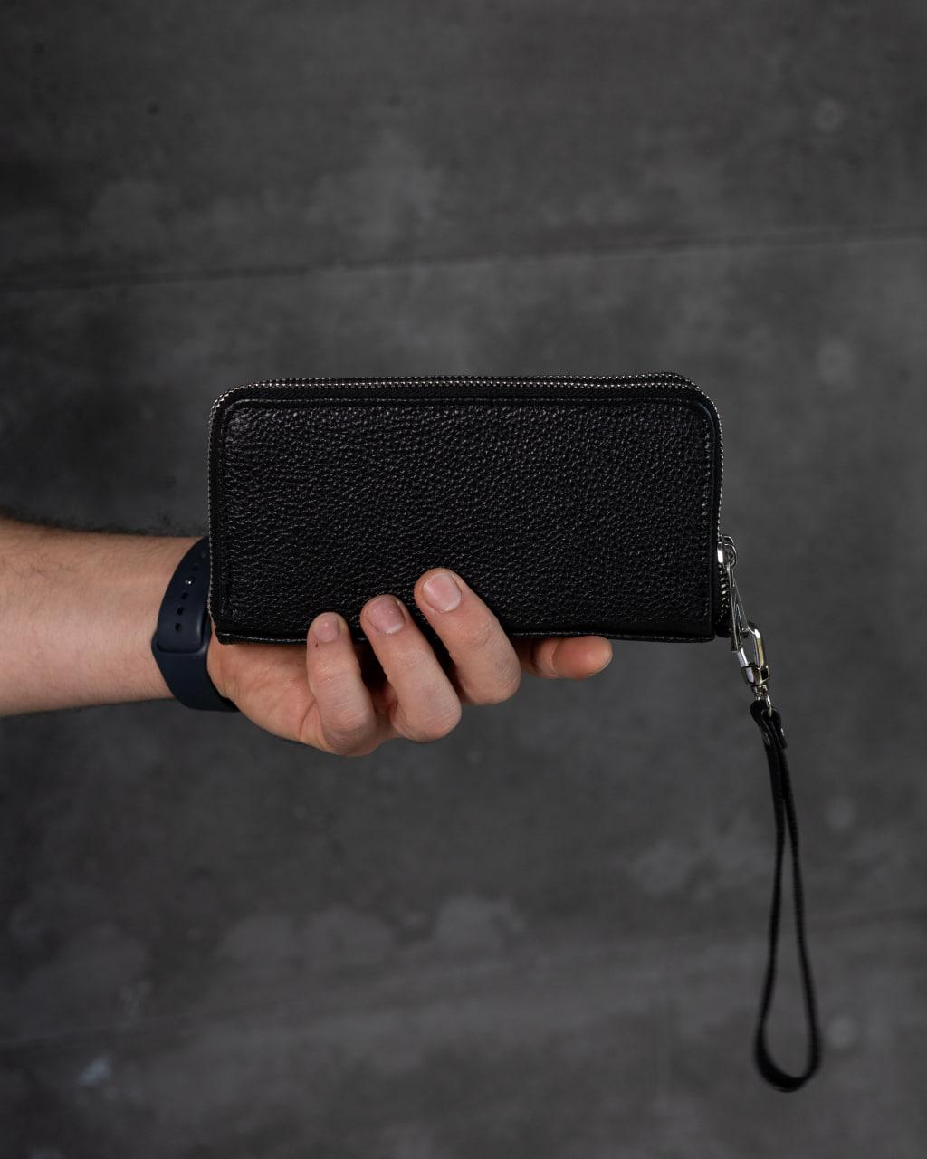 Mens Handmade Grain Leather Clutch Wallet Black Gift For Him