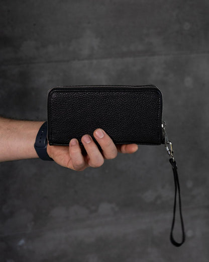 Mens Handmade Grain Leather Clutch Wallet Black Gift For Him