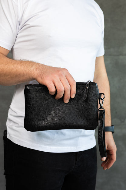 Handmade Mens Leather Clutch SKILL Black Gift For Him