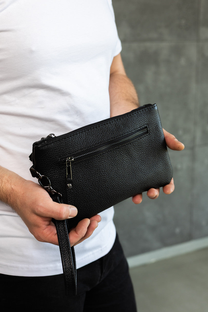 Handmade Mens Leather Clutch SKILL Black Gift For Him