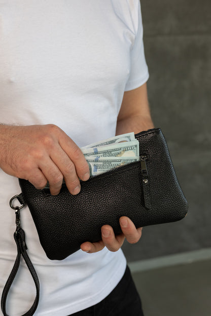 Handmade Mens Leather Clutch SKILL Black Gift For Him