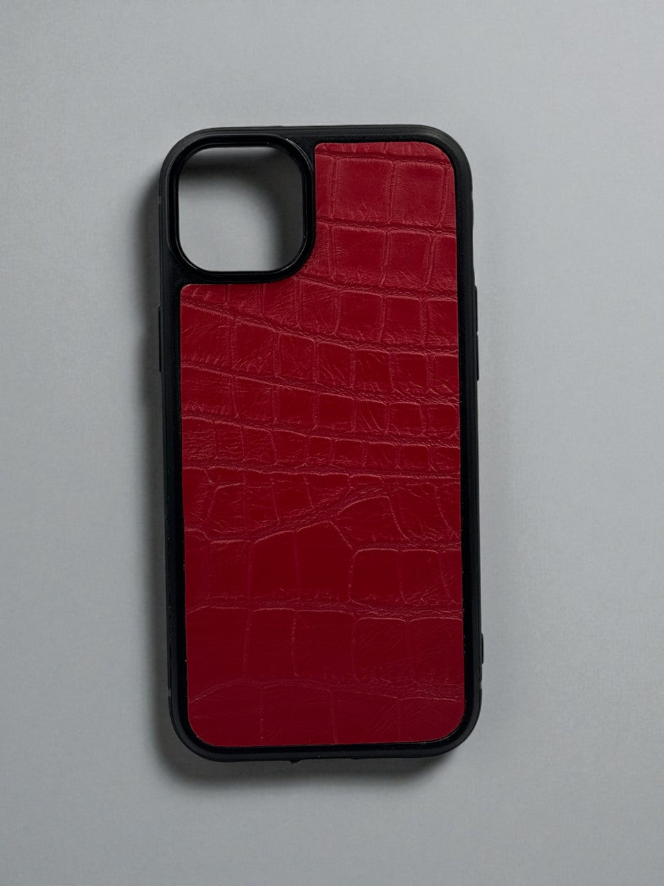 Handmade Red Italian Leather iPhone Case Crocodile Texture Gift for Her Shockproof