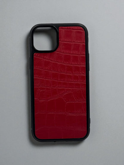 Handmade Red Italian Leather iPhone Case Crocodile Texture Gift for Her Shockproof