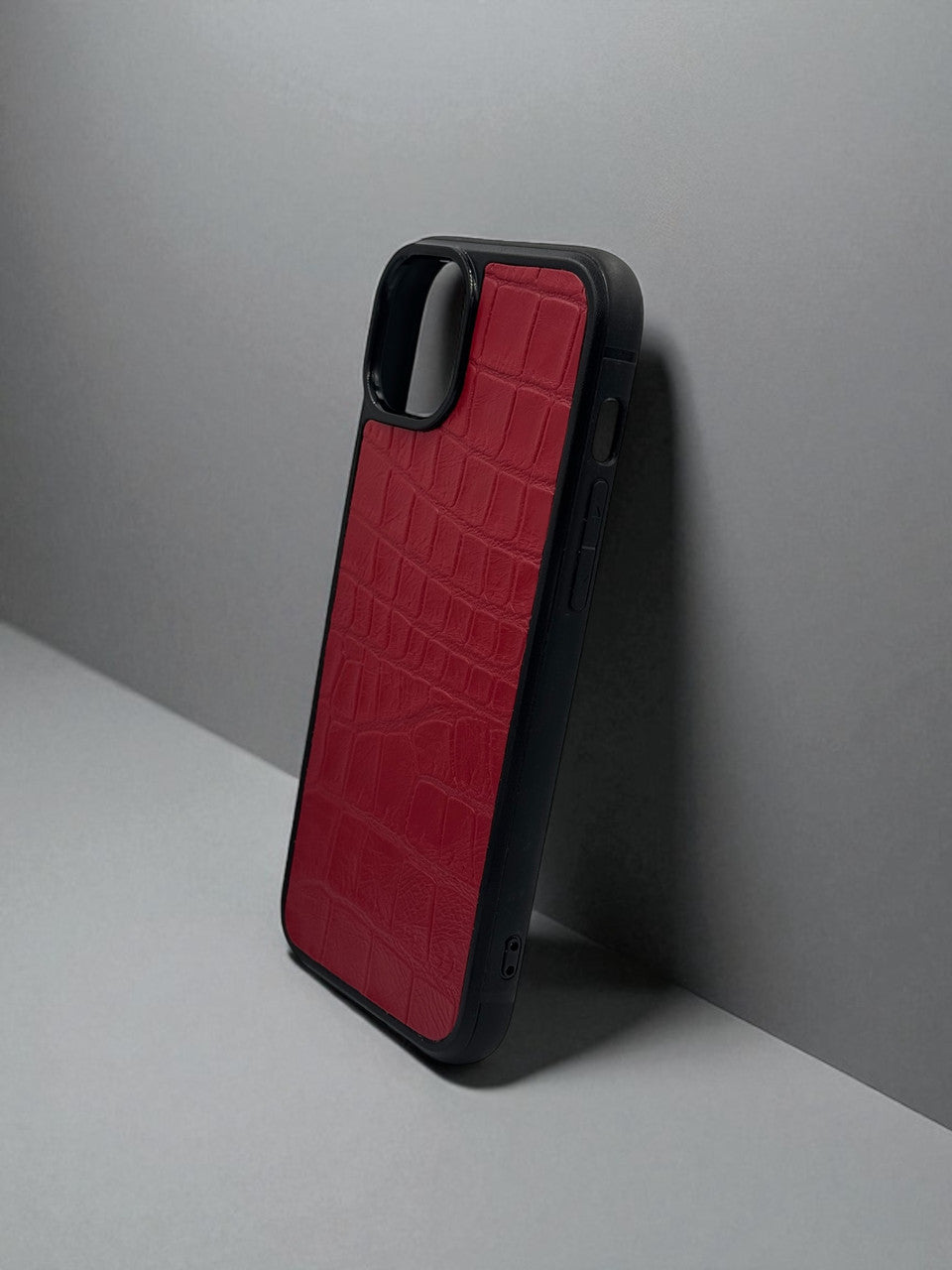 Handmade Red Italian Leather iPhone Case Crocodile Texture Gift for Her Shockproof