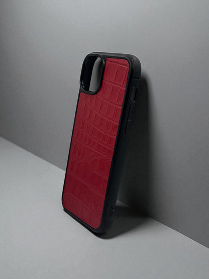 Handmade Red Italian Leather iPhone Case Crocodile Texture Gift for Her Shockproof