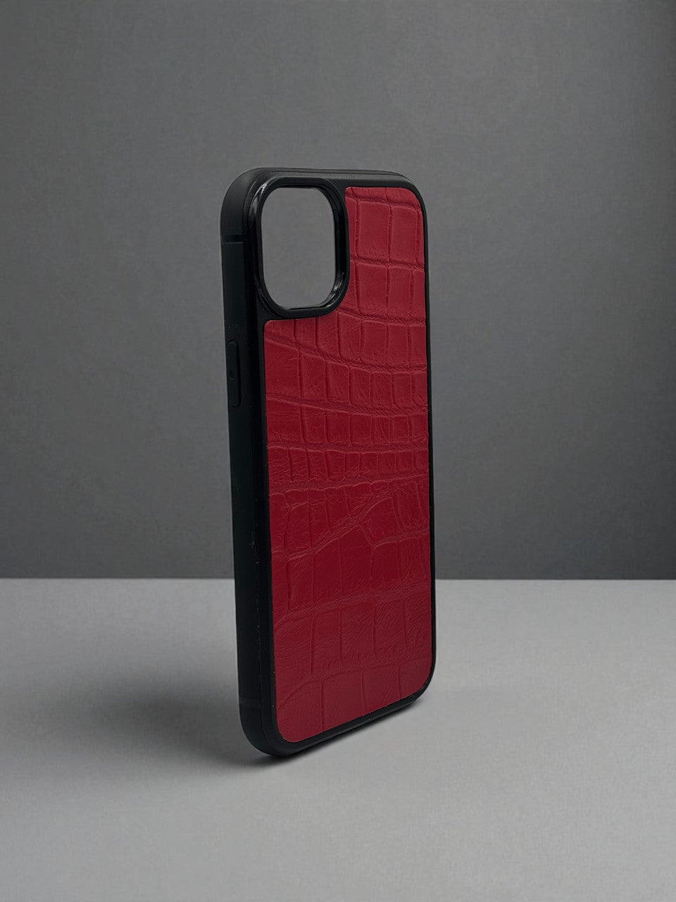 Handmade Red Italian Leather iPhone Case Crocodile Texture Gift for Her Shockproof