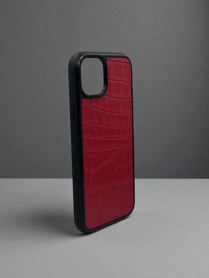 Handmade Red Italian Leather iPhone Case Crocodile Texture Gift for Her Shockproof
