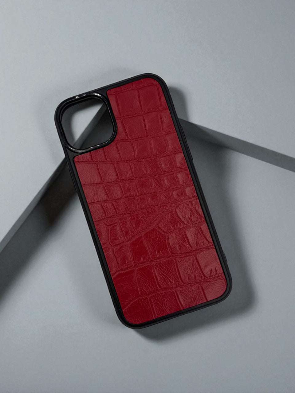 Handmade Red Italian Leather iPhone Case Crocodile Texture Gift for Her Shockproof
