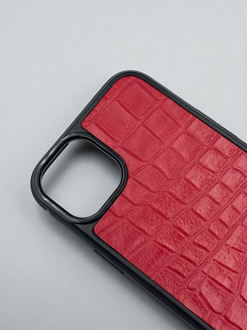 Handmade Red Italian Leather iPhone Case Crocodile Texture Gift for Her Shockproof
