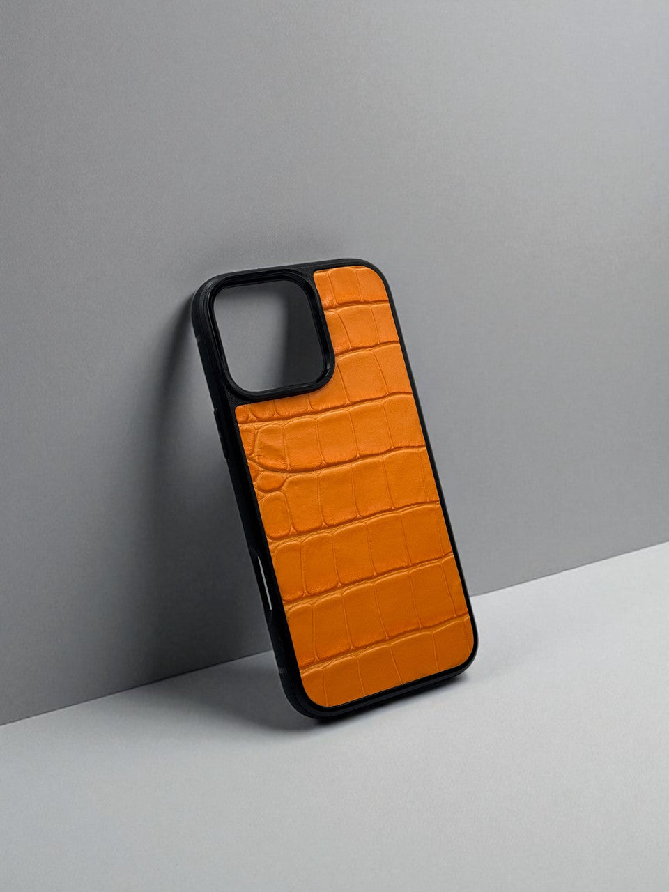 Handmade Orange Genuine Italian Leather Croc Phone Case Hard Protective Shell Gift for Her