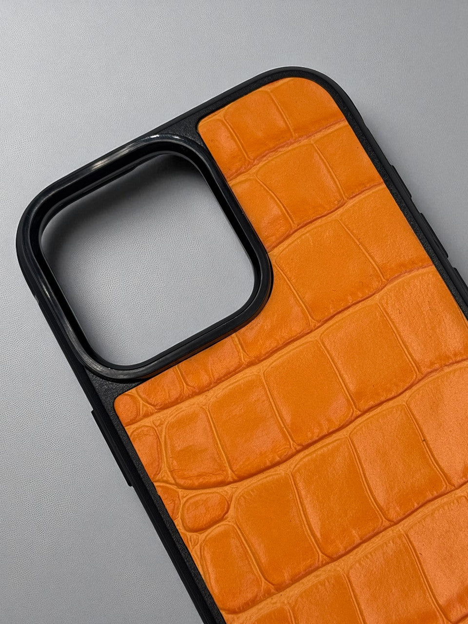 Handmade Orange Genuine Italian Leather Croc Phone Case Hard Protective Shell Gift for Her