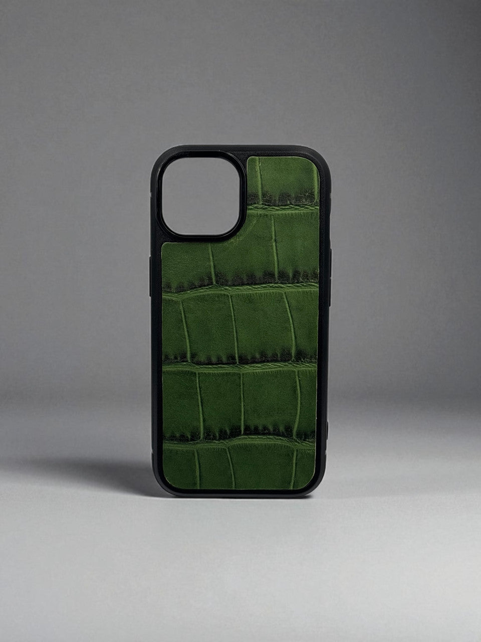 Handmade Green Italian Leather Crocodile Texture Smartphone Case Gift for Him