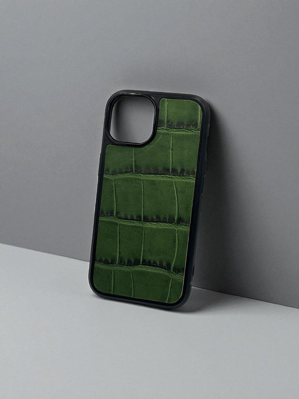 Handmade Green Italian Leather Crocodile Texture Smartphone Case Gift for Him