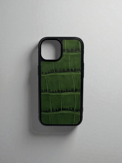 Handmade Green Italian Leather Crocodile Texture Smartphone Case Gift for Him