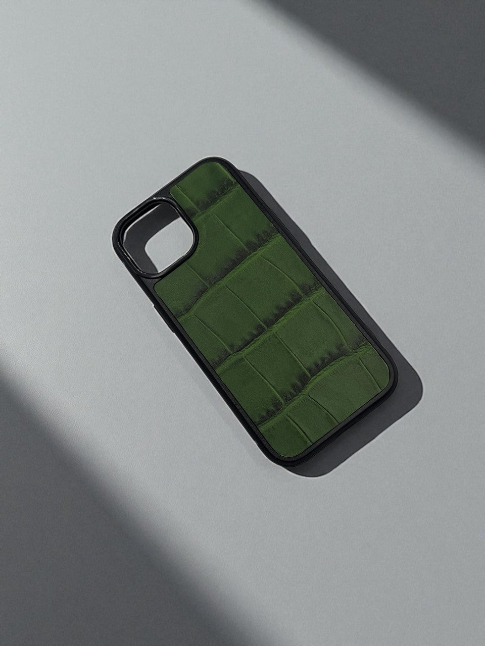 Handmade Green Italian Leather Crocodile Texture Smartphone Case Gift for Him