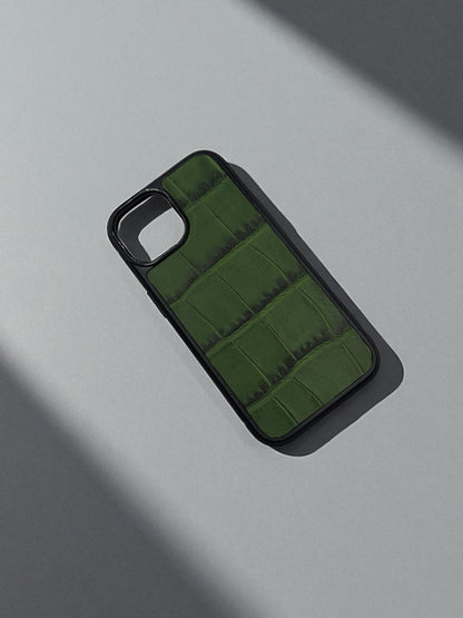Handmade Green Italian Leather Crocodile Texture Smartphone Case Gift for Him