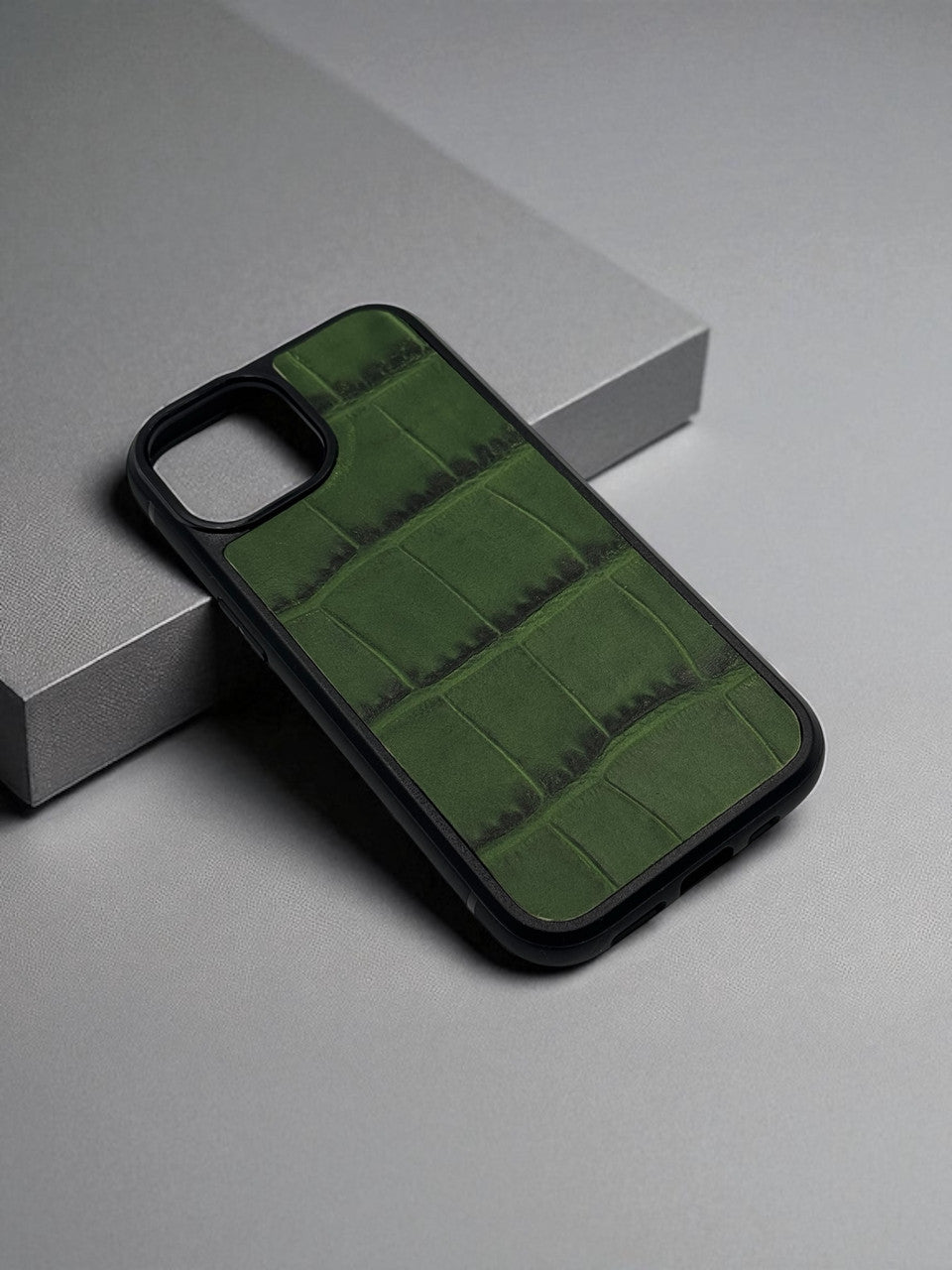 Handmade Green Italian Leather Crocodile Texture Smartphone Case Gift for Him
