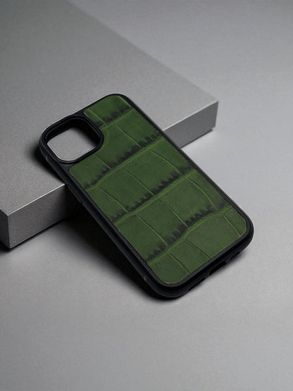 Handmade Green Italian Leather Crocodile Texture Smartphone Case Gift for Him