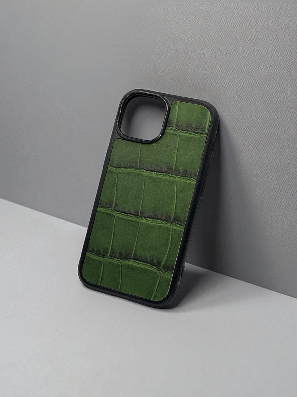 Handmade Green Italian Leather Crocodile Texture Smartphone Case Gift for Him