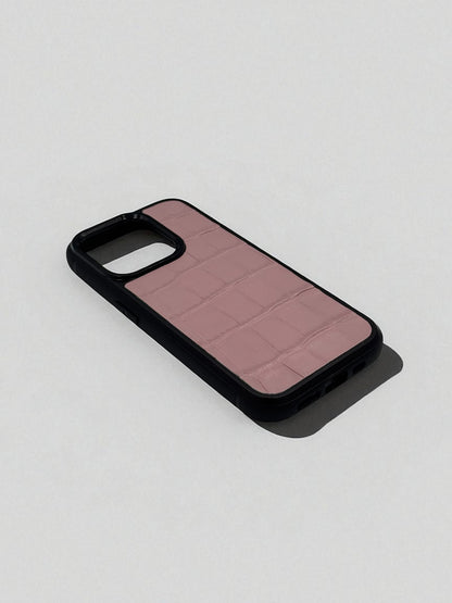 Handmade Pink Italian Leather Phone Case Gift for Her Crocodile Embossed