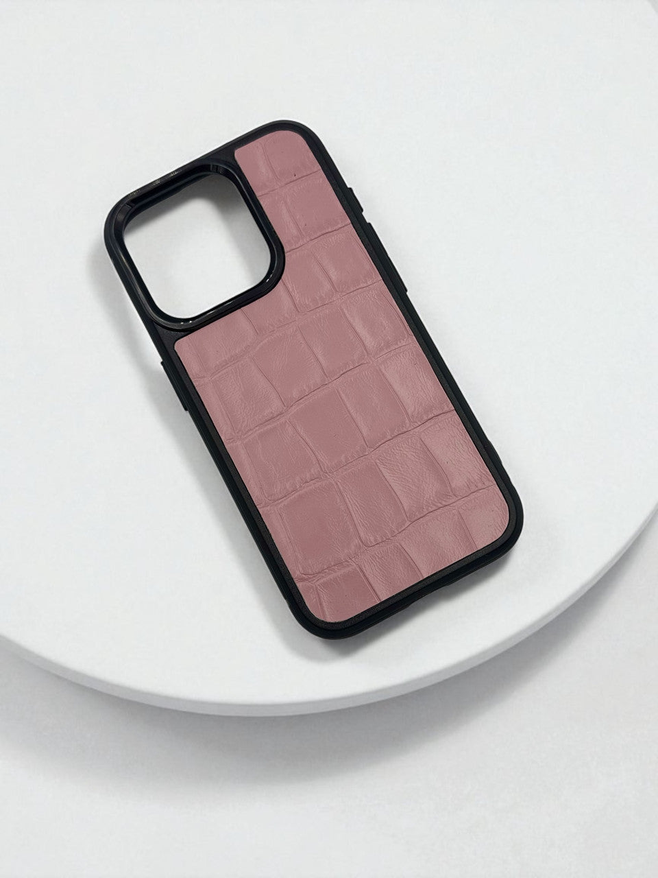 Handmade Pink Italian Leather Phone Case Gift for Her Crocodile Embossed