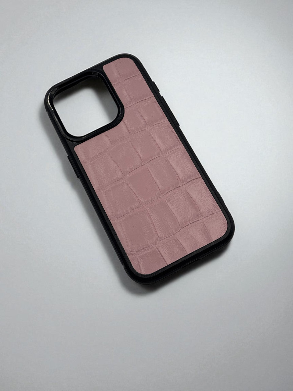 Handmade Pink Italian Leather Phone Case Gift for Her Crocodile Embossed